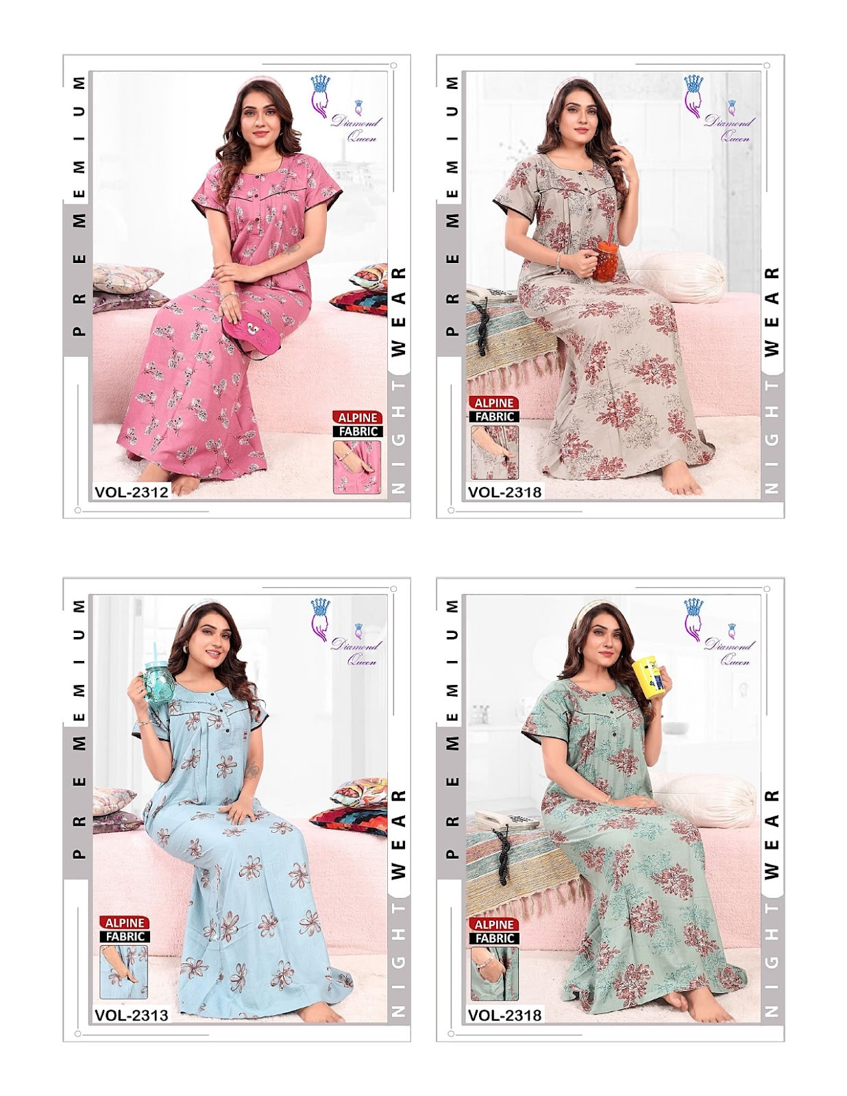 Alpine Pocket 2608 Diamond Queen Night Gowns Wholesaler Gujarat