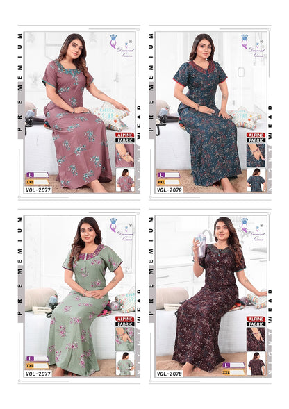 Alpine Pocket 280125 Diamond Queen Rayon Night Gowns Manufacturer Ahmedabad