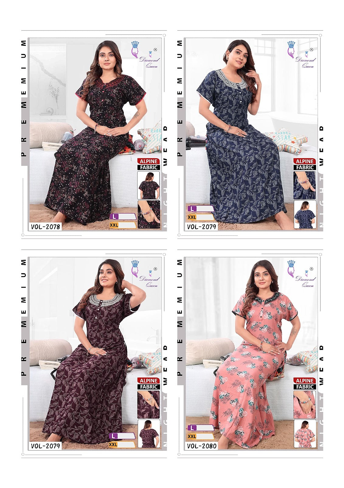 Alpine Pocket 280125 Diamond Queen Rayon Night Gowns Manufacturer Ahmedabad