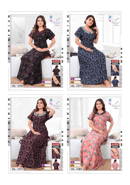 Alpine Pocket 280125 Diamond Queen Rayon Night Gowns Manufacturer Ahmedabad