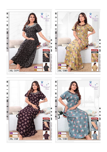 Alpine Pocket 280125 Diamond Queen Rayon Night Gowns Manufacturer Ahmedabad