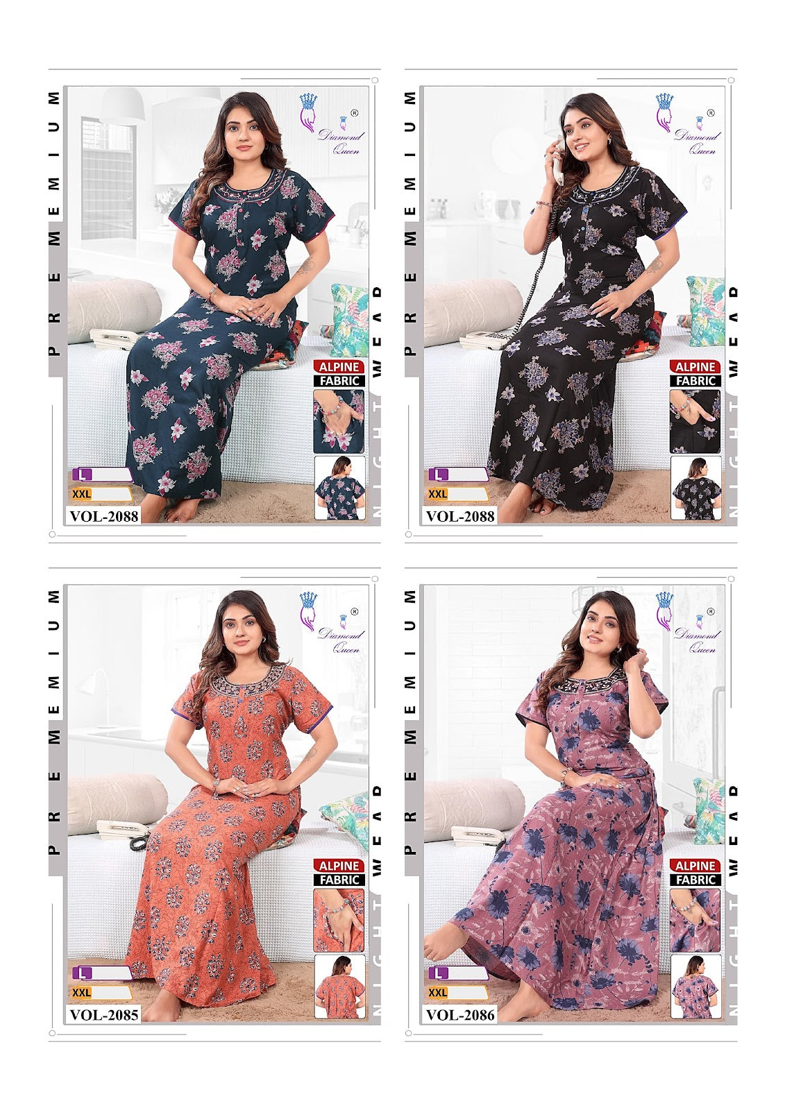 Alpine Pocket 280125 Diamond Queen Rayon Night Gowns Manufacturer Ahmedabad