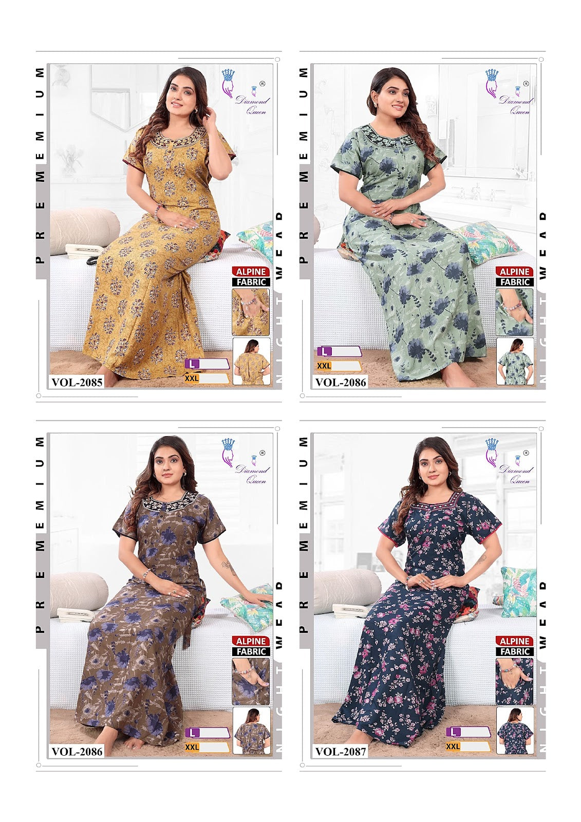 Alpine Pocket 280125 Diamond Queen Rayon Night Gowns Manufacturer Ahmedabad