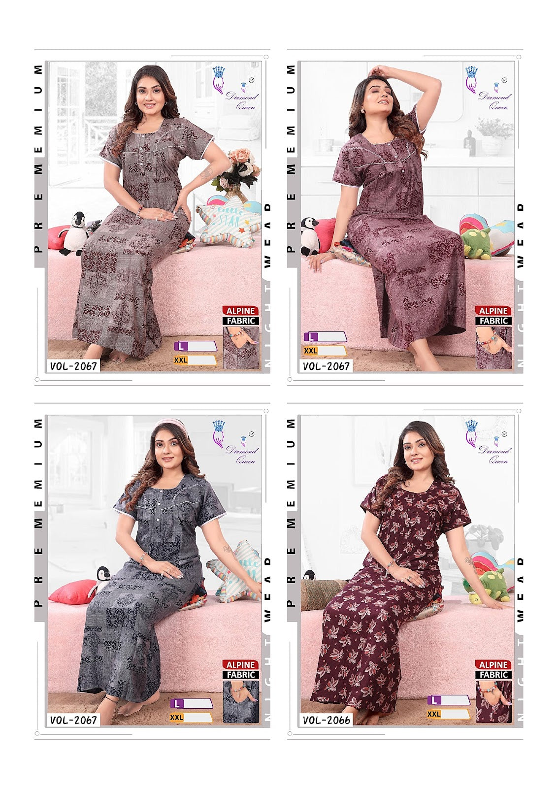 Alpine Pocket 280125 Diamond Queen Rayon Night Gowns Manufacturer Ahmedabad