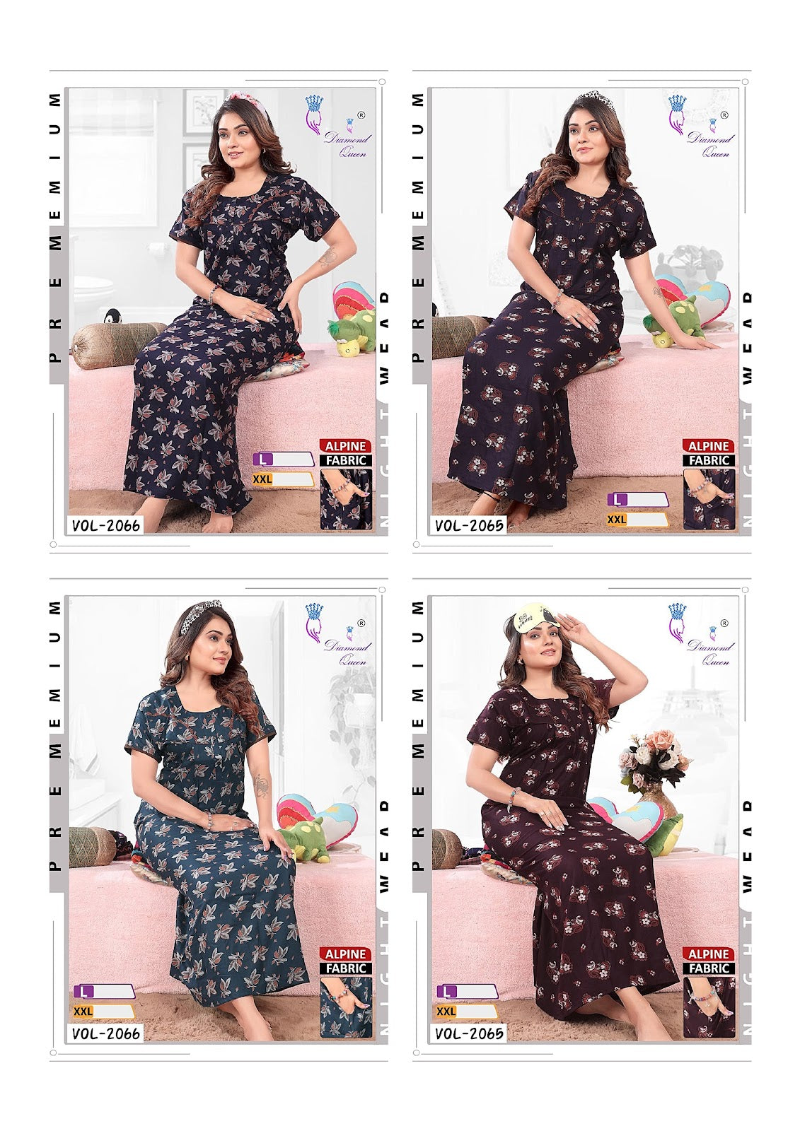 Alpine Pocket 280125 Diamond Queen Rayon Night Gowns Manufacturer Ahmedabad