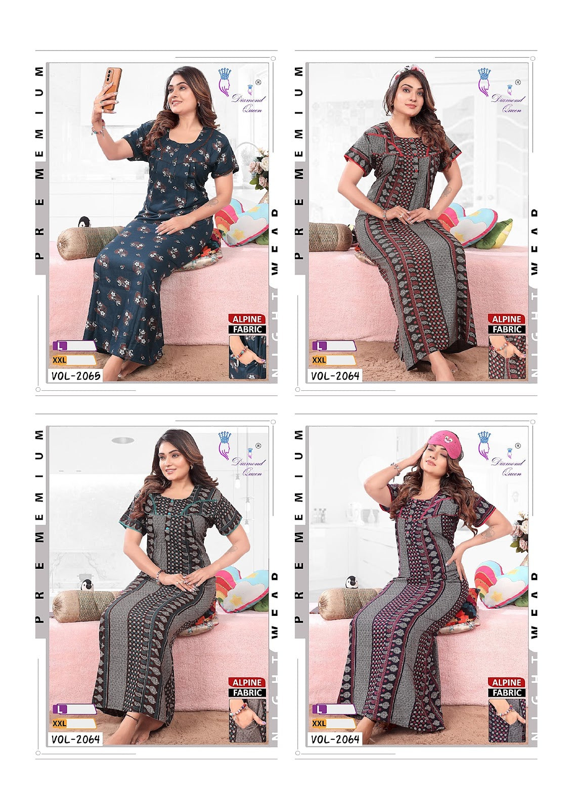 Alpine Pocket 280125 Diamond Queen Rayon Night Gowns Manufacturer Ahmedabad