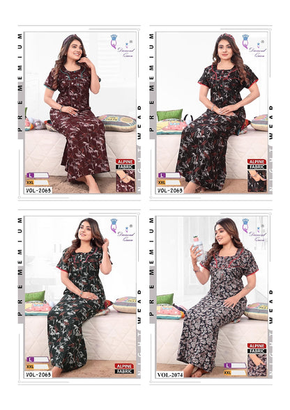 Alpine Pocket 280125 Diamond Queen Rayon Night Gowns Manufacturer Ahmedabad