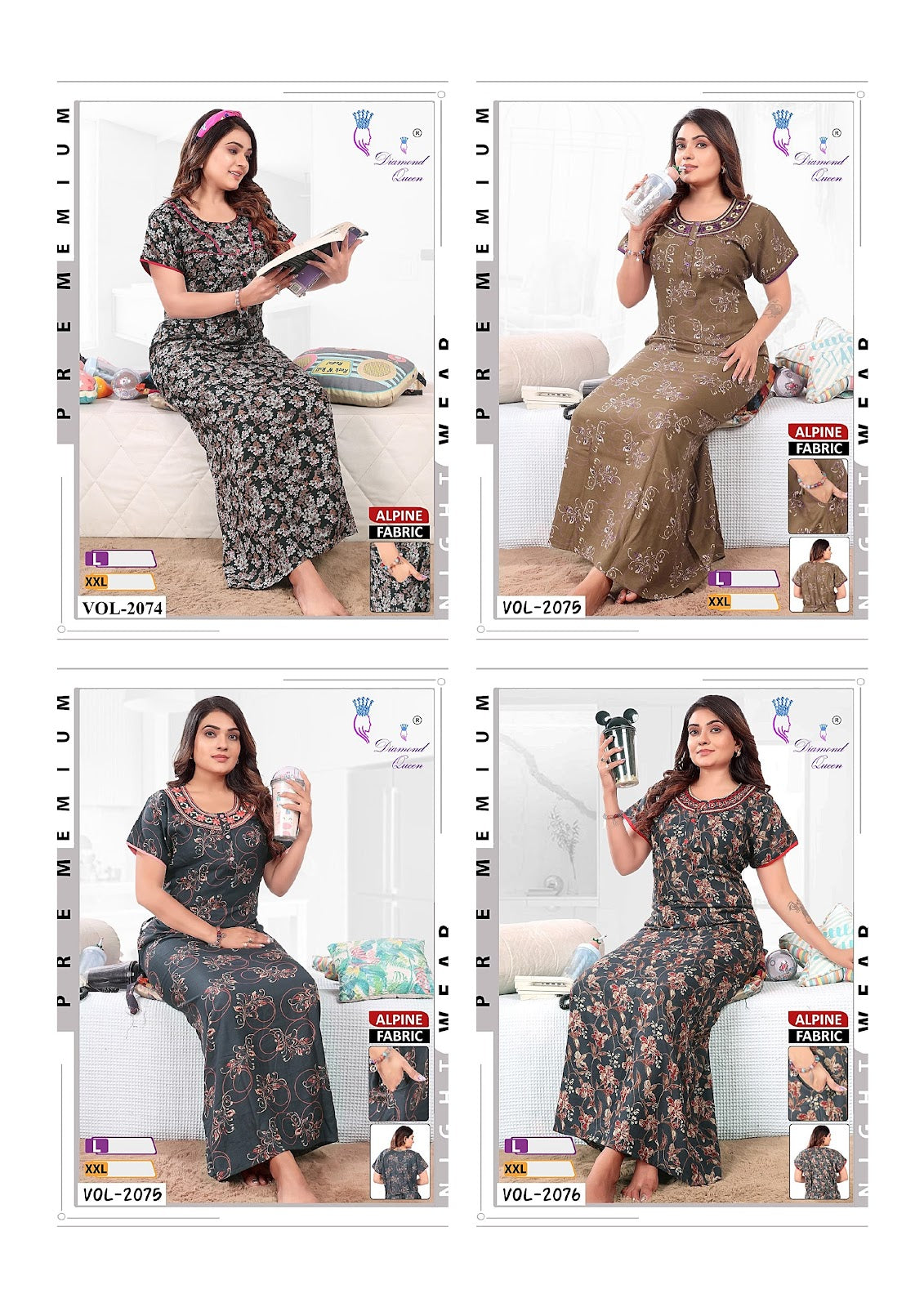 Alpine Pocket 280125 Diamond Queen Rayon Night Gowns Manufacturer Ahmedabad