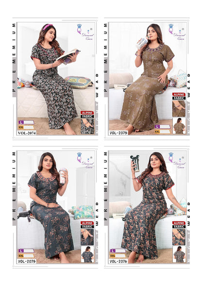Alpine Pocket 280125 Diamond Queen Rayon Night Gowns Manufacturer Ahmedabad