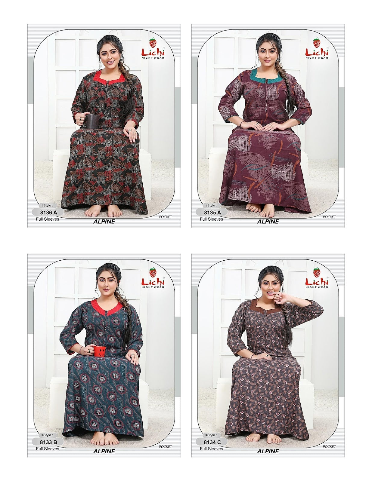 Alpine Pocket 2908 Lichi Night Gowns Wholesaler India