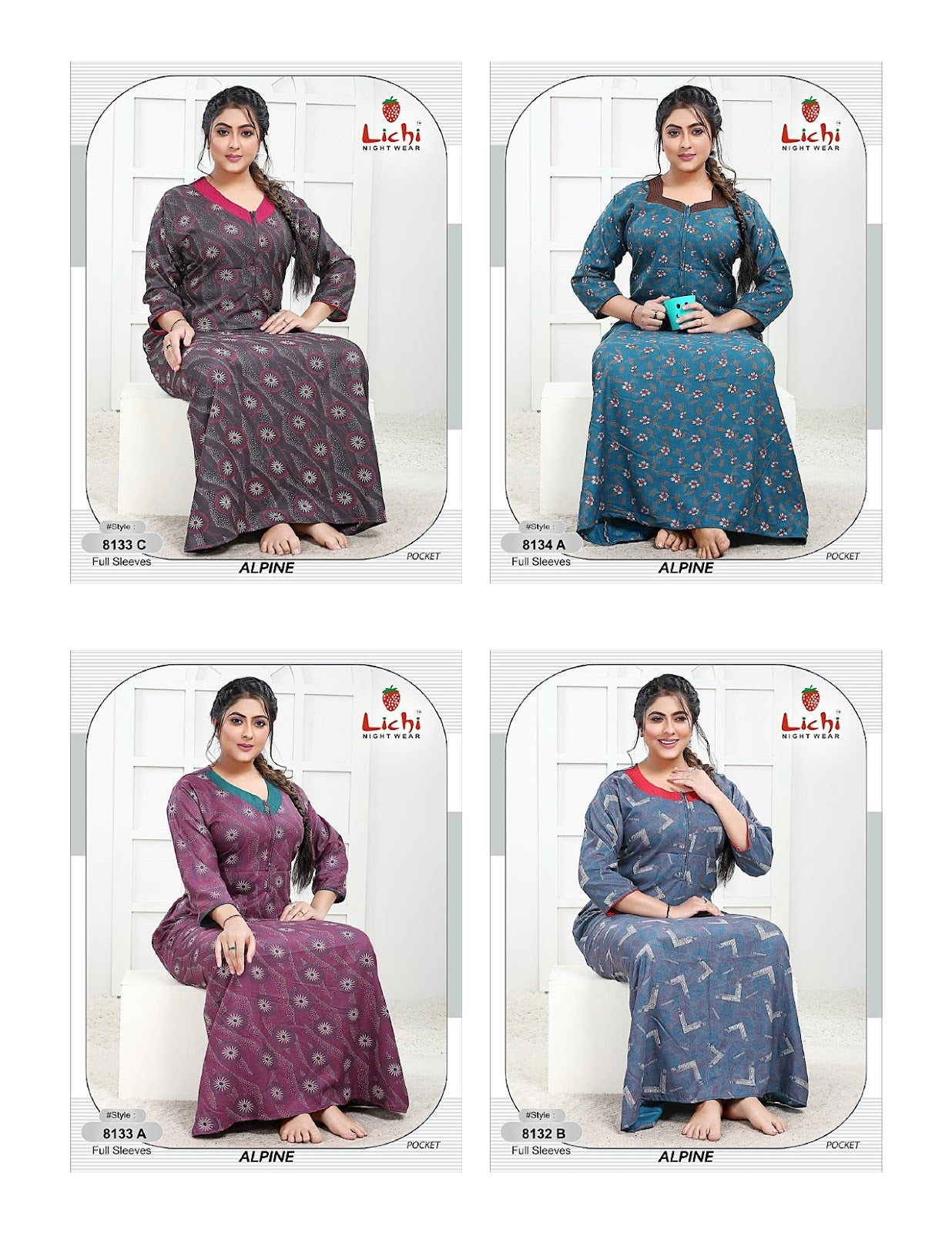 Alpine Pocket 2908 Lichi Night Gowns Wholesaler India