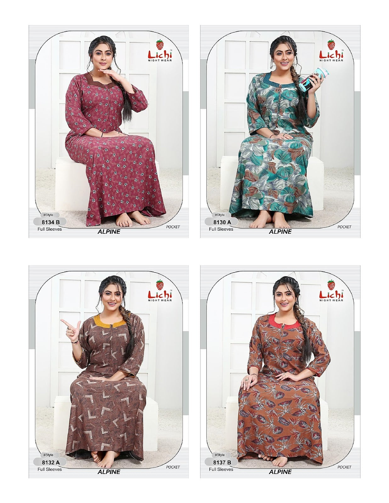 Alpine Pocket 2908 Lichi Night Gowns Wholesaler India