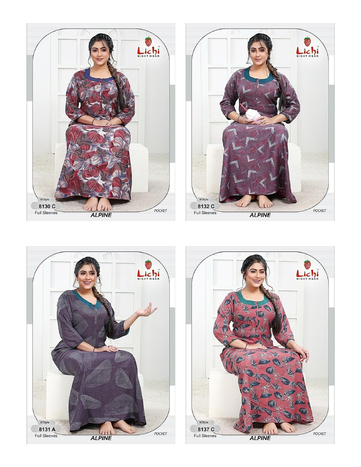 Alpine Pocket 2908 Lichi Night Gowns Wholesaler India