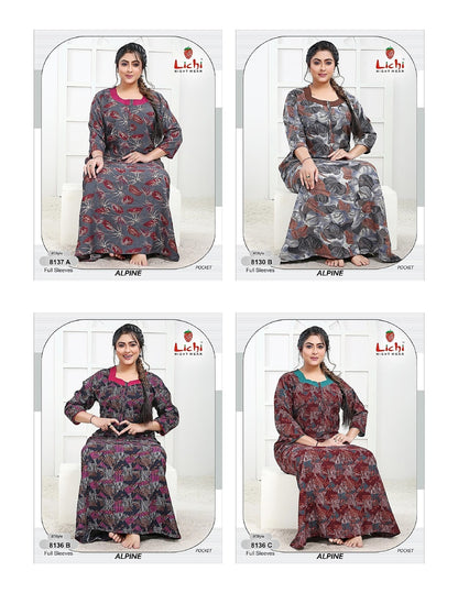 Alpine Pocket 2908 Lichi Night Gowns Wholesaler India