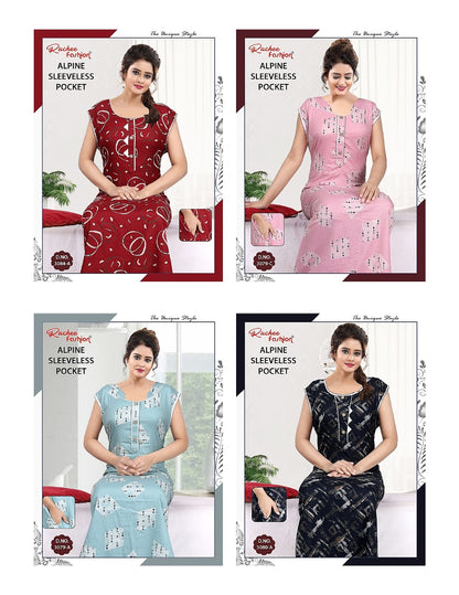 Alpine Sleeveless Ruchee Fashion Night Gowns Wholesale Price