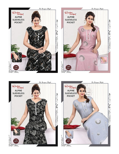 Alpine Sleeveless Ruchee Fashion Night Gowns Wholesale Price