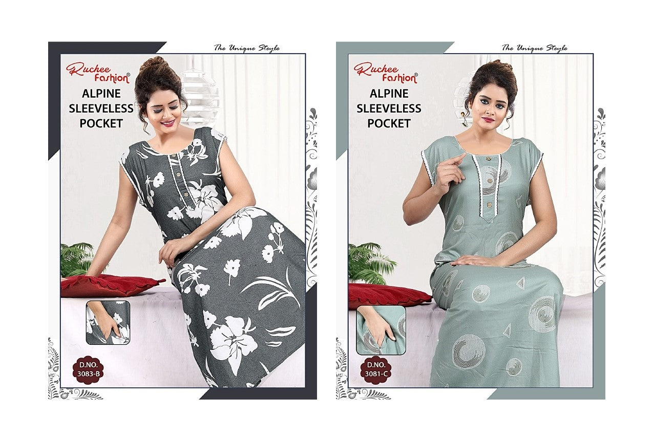 Alpine Sleeveless Ruchee Fashion Night Gowns Wholesale Price