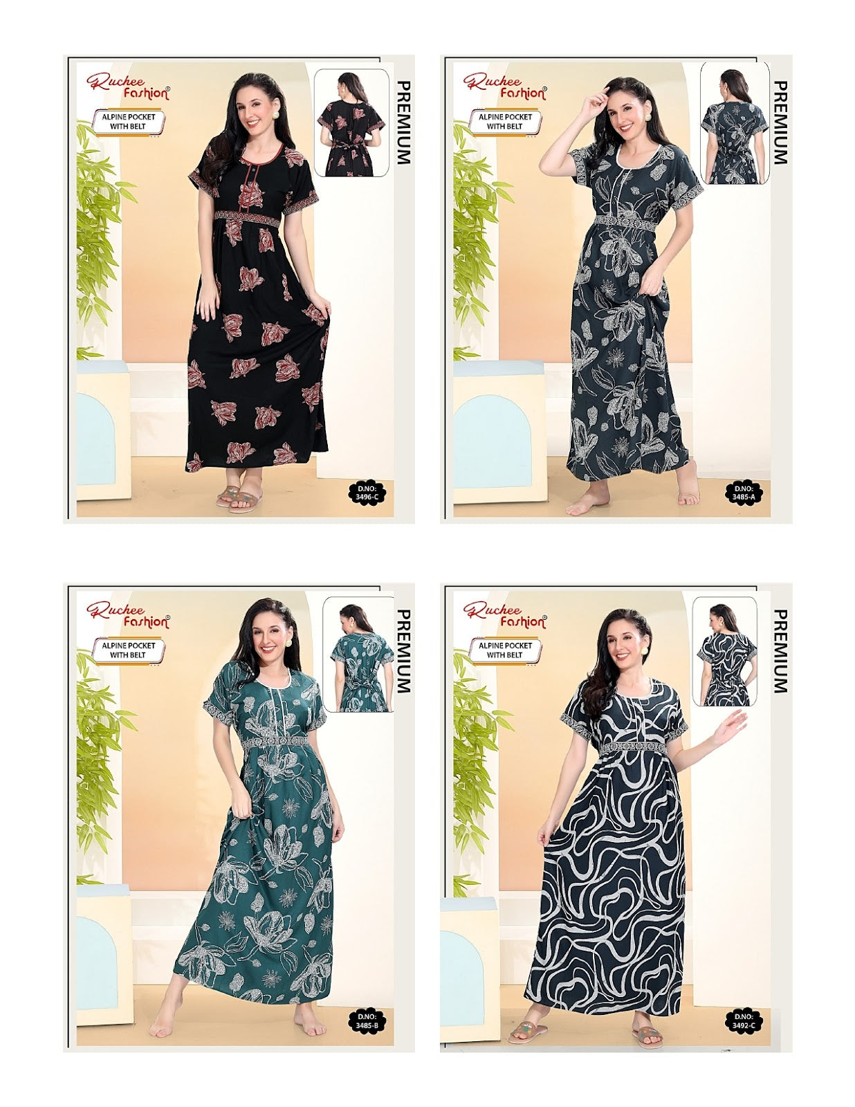 Alpine With Belt Ruchee Fashion Night Gowns Wholesaler Ahmedabad