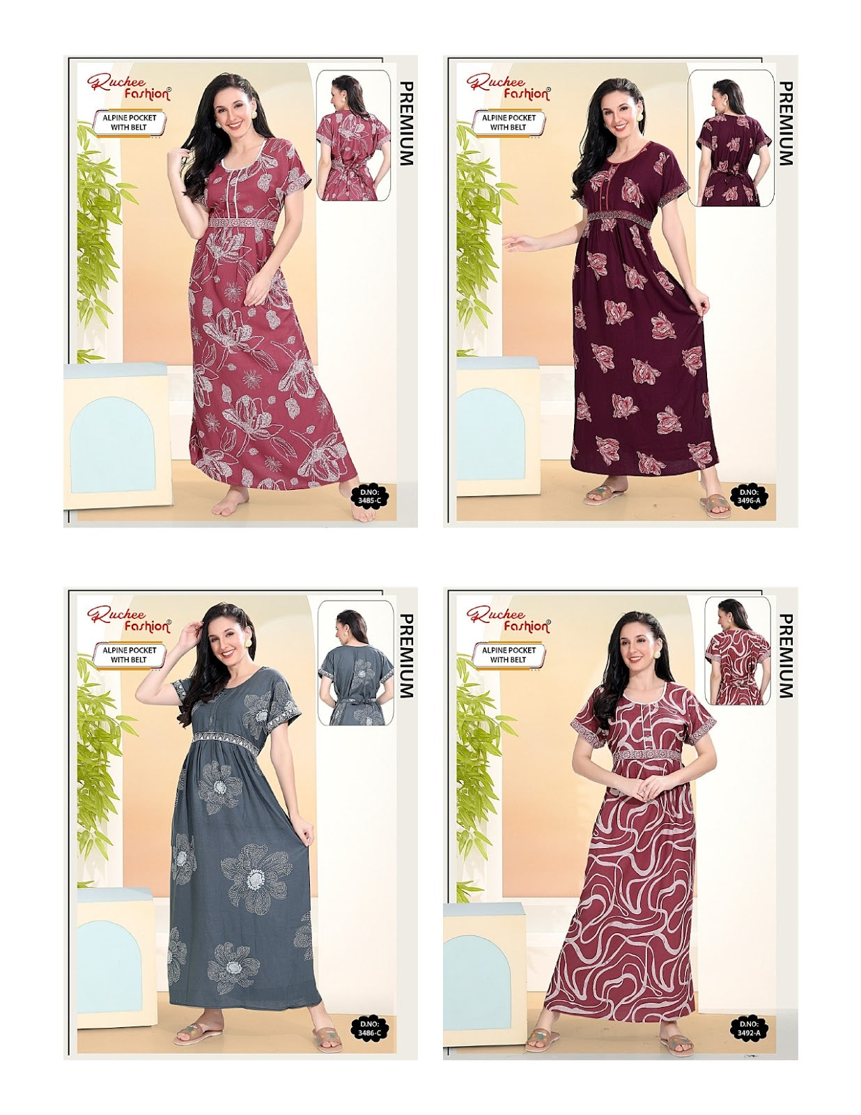 Alpine With Belt Ruchee Fashion Night Gowns Wholesaler Ahmedabad