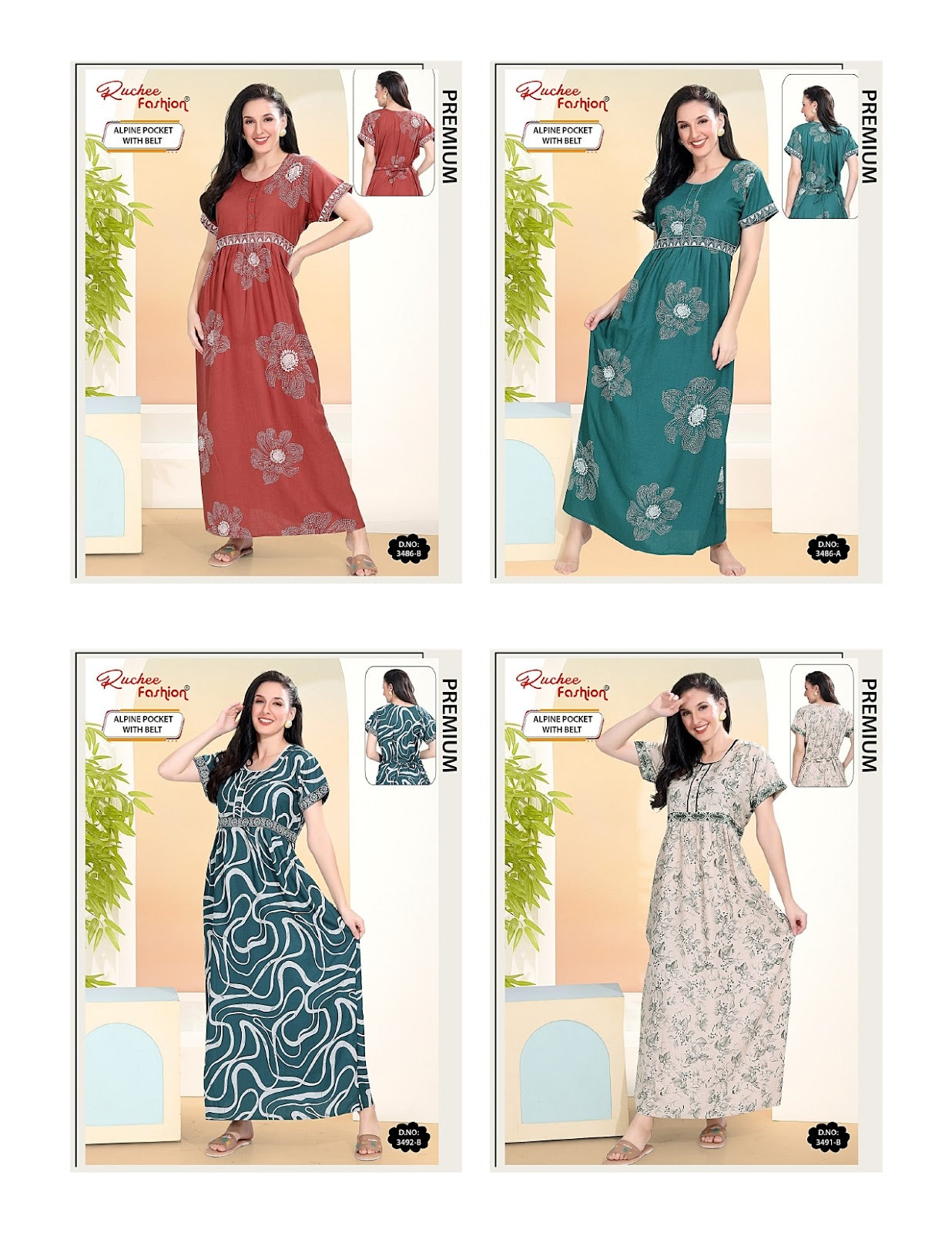 Alpine With Belt Ruchee Fashion Night Gowns Wholesaler Ahmedabad