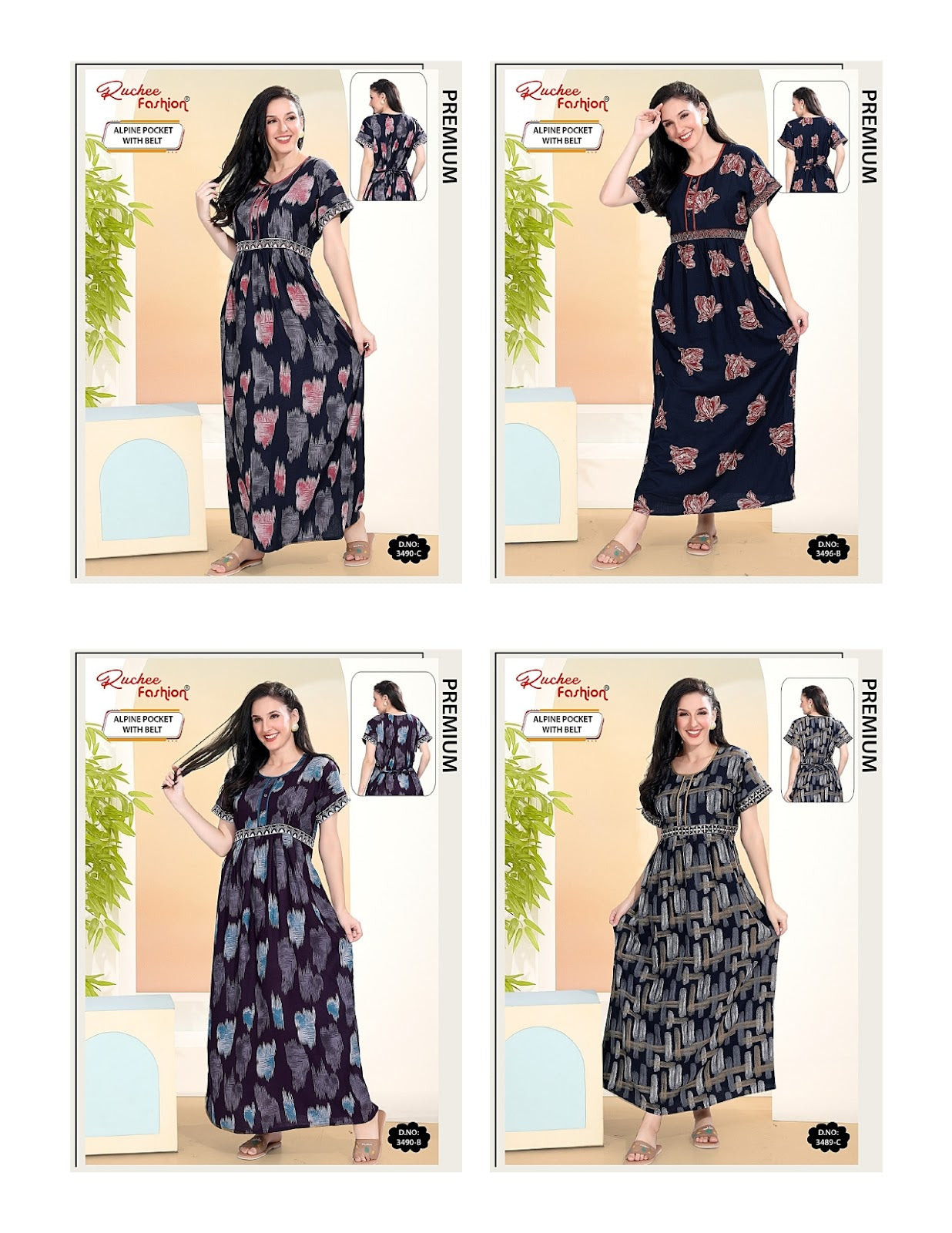 Alpine With Belt Ruchee Fashion Night Gowns Wholesaler Ahmedabad