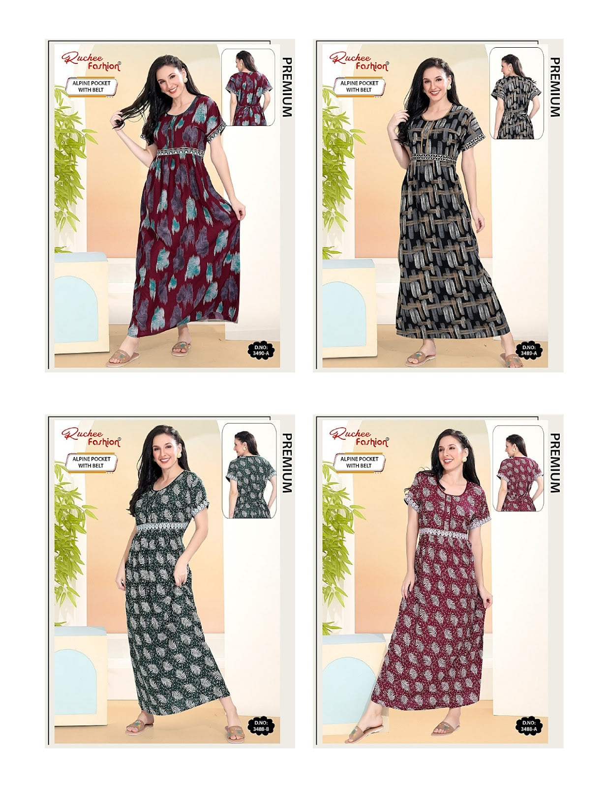 Alpine With Belt Ruchee Fashion Night Gowns Wholesaler Ahmedabad