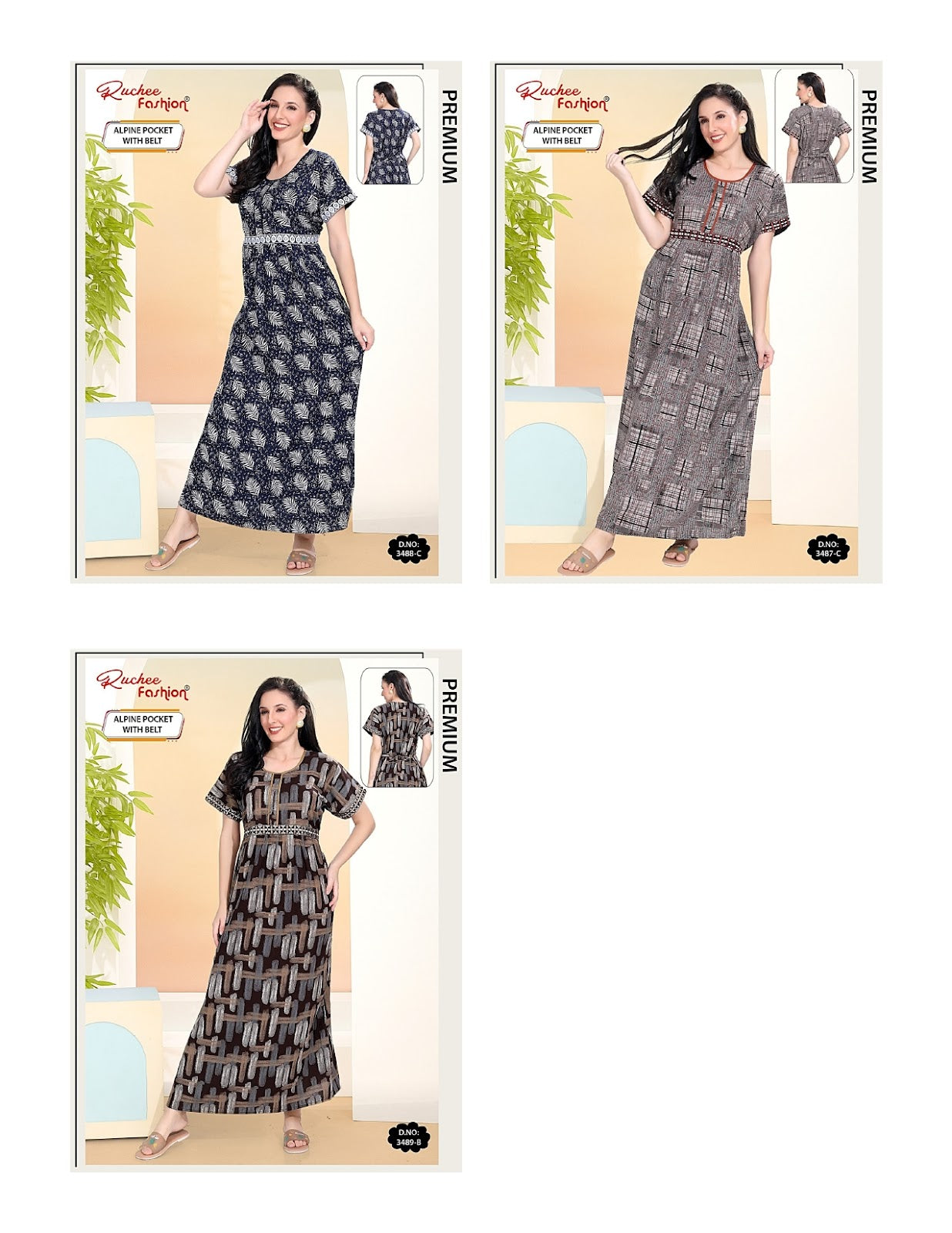 Alpine With Belt Ruchee Fashion Night Gowns Wholesaler Ahmedabad