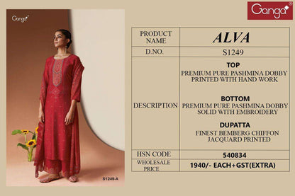 Alva S1249 Ganga Dobby Pashmina Suits Wholesale Price