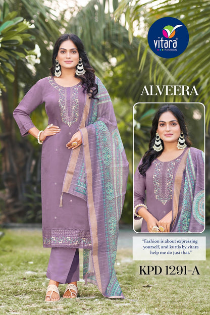 Alveera Vitara Roman Silk Readymade Pant Style Suits Manufacturer Ahmedabad