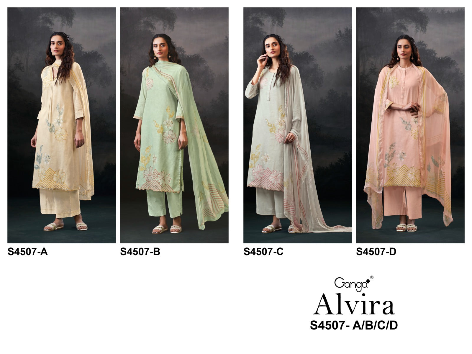 Alvira 4507 Ganga Cotton Linen Pant Style Suits Wholesale Rate