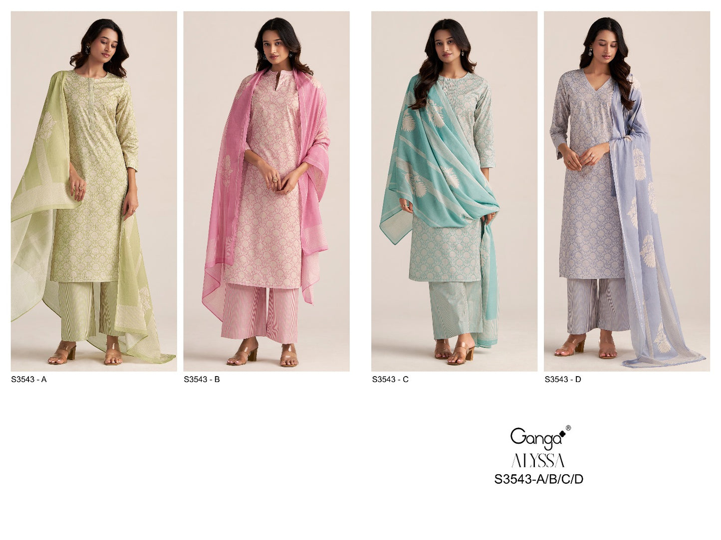 Alyssa 3543 Ganga Premium Cotton Plazzo Style Suits Exporter Gujarat