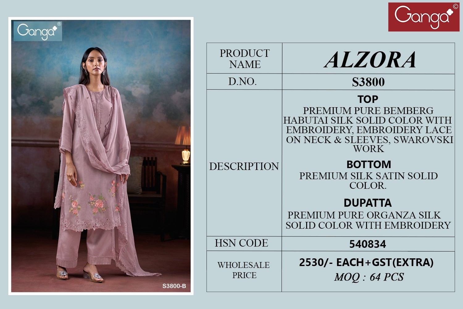 Alzora 3800 Ganga Premium Bemberg Plazzo Style Suits Exporter Gujarat