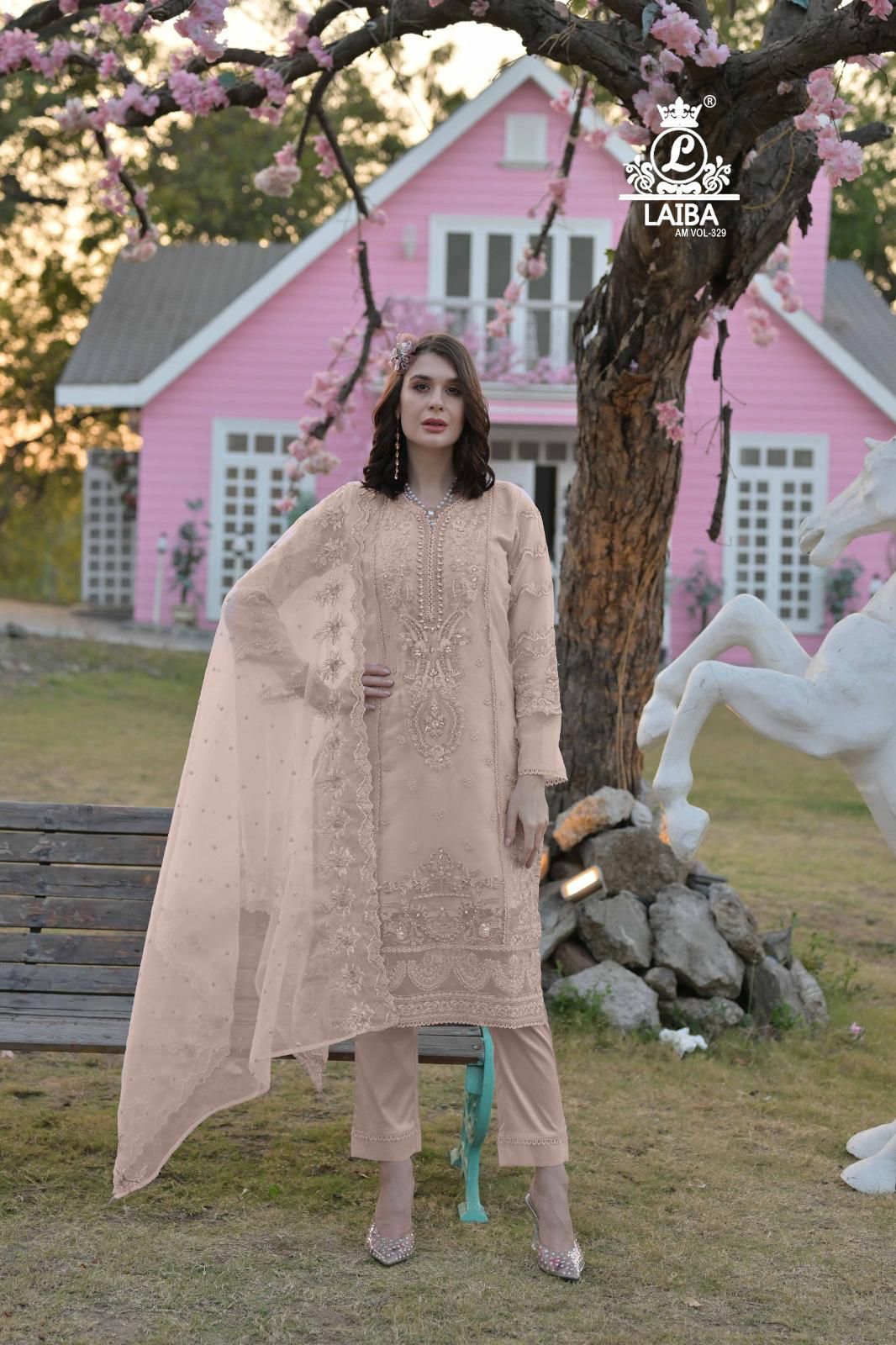 Am Vol 329 Laiba Organza Pakistani Readymade Suits Supplier Gujarat