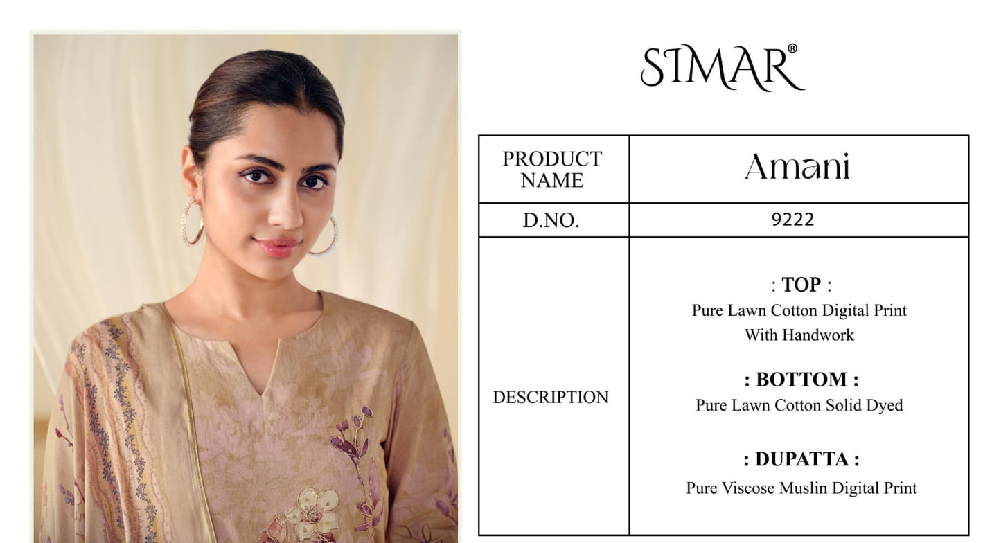 Amani Simar Lawn Cotton Pant Style Suits Wholesale Price