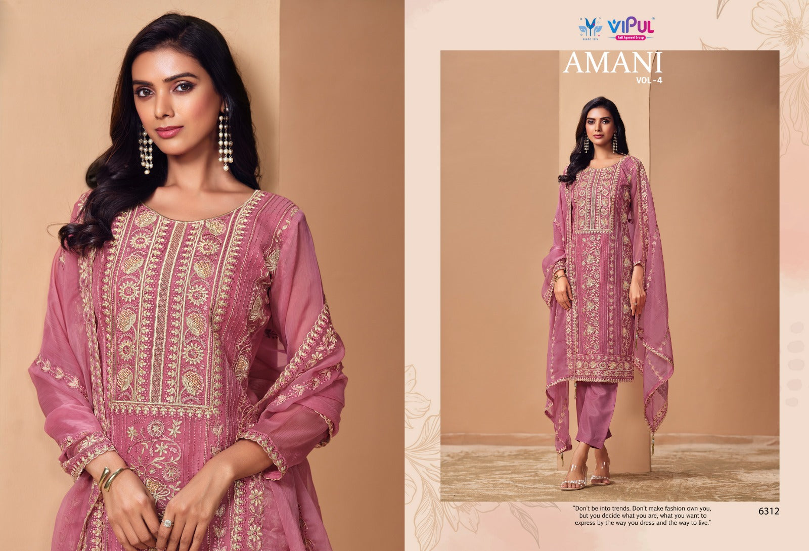 Amani Vol 4 Vipul Chiffon Pant Style Suits Wholesaler Gujarat