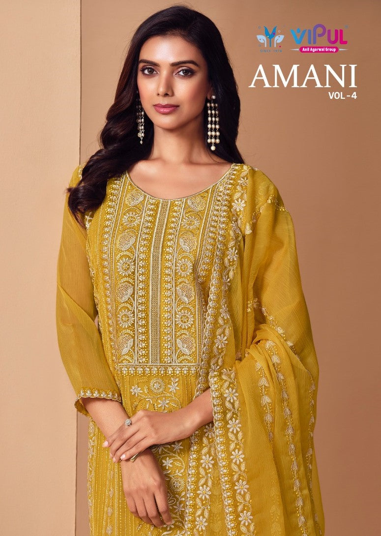 Amani Vol 4 Vipul Chiffon Pant Style Suits Wholesaler Gujarat