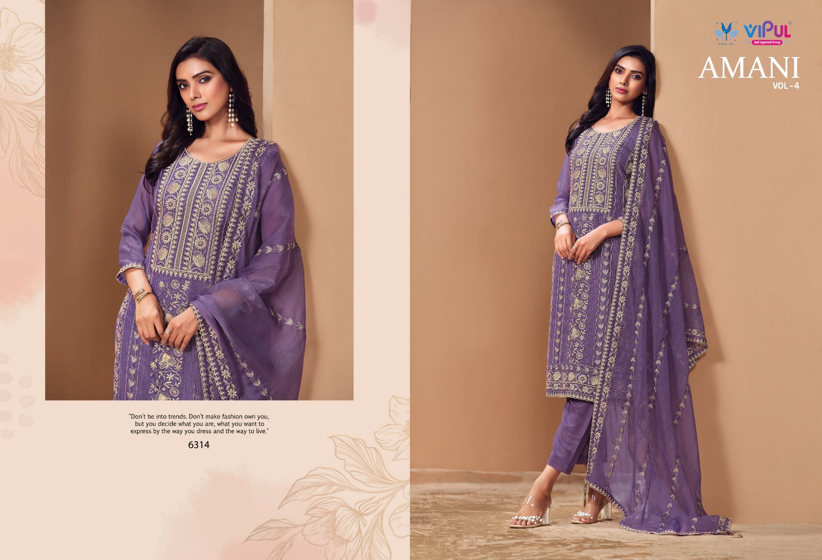 Amani Vol 4 Vipul Chiffon Pant Style Suits Wholesaler Gujarat