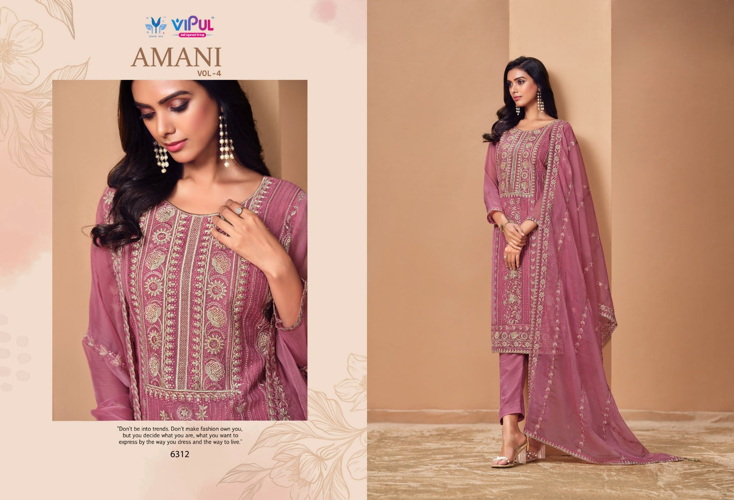 Amani Vol 4 Vipul Chiffon Pant Style Suits Wholesaler Gujarat