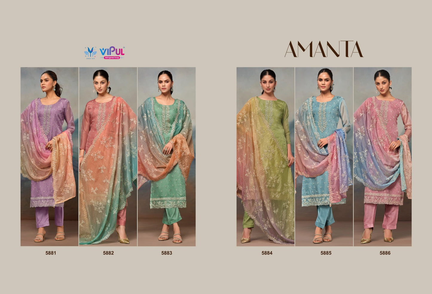 Amanta Vipul Organza Pant Style Suits Wholesale Price