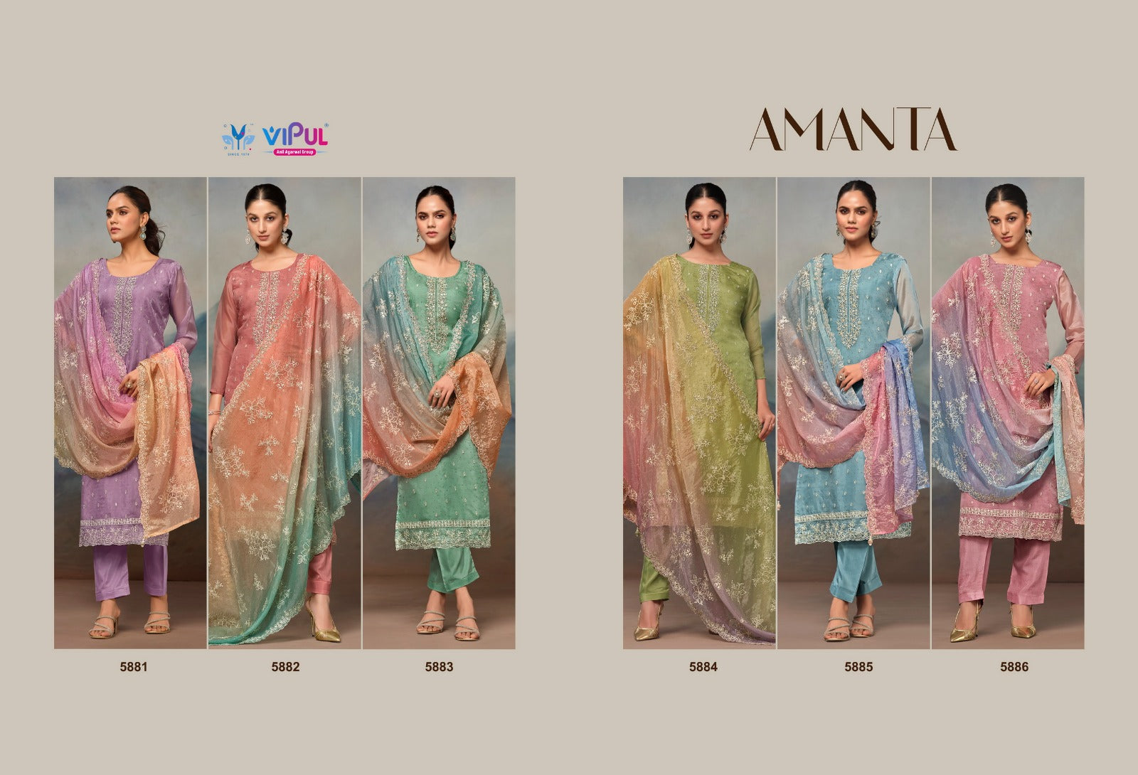 Amanta Vipul Organza Pant Style Suits Wholesale Price