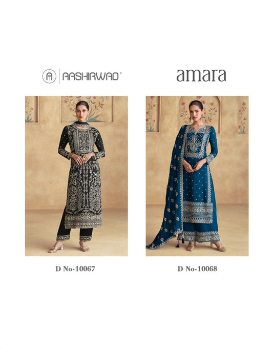 Amara Aashirwad Creation Chinon Silk Readymade Suits Wholesaler Ahmedabad