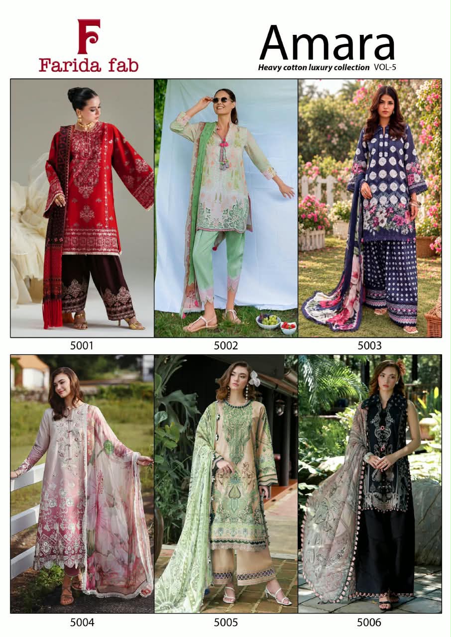 Amara Vol 5 Farida Fab Mix Cotton Karachi Salwar Suits Manufacturer Ahmedabad