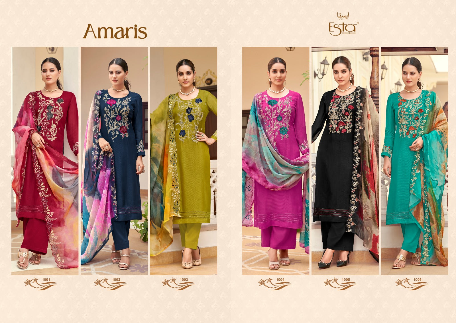 Amaris Esta Designs Organza Pant Style Suits Manufacturer Ahmedabad