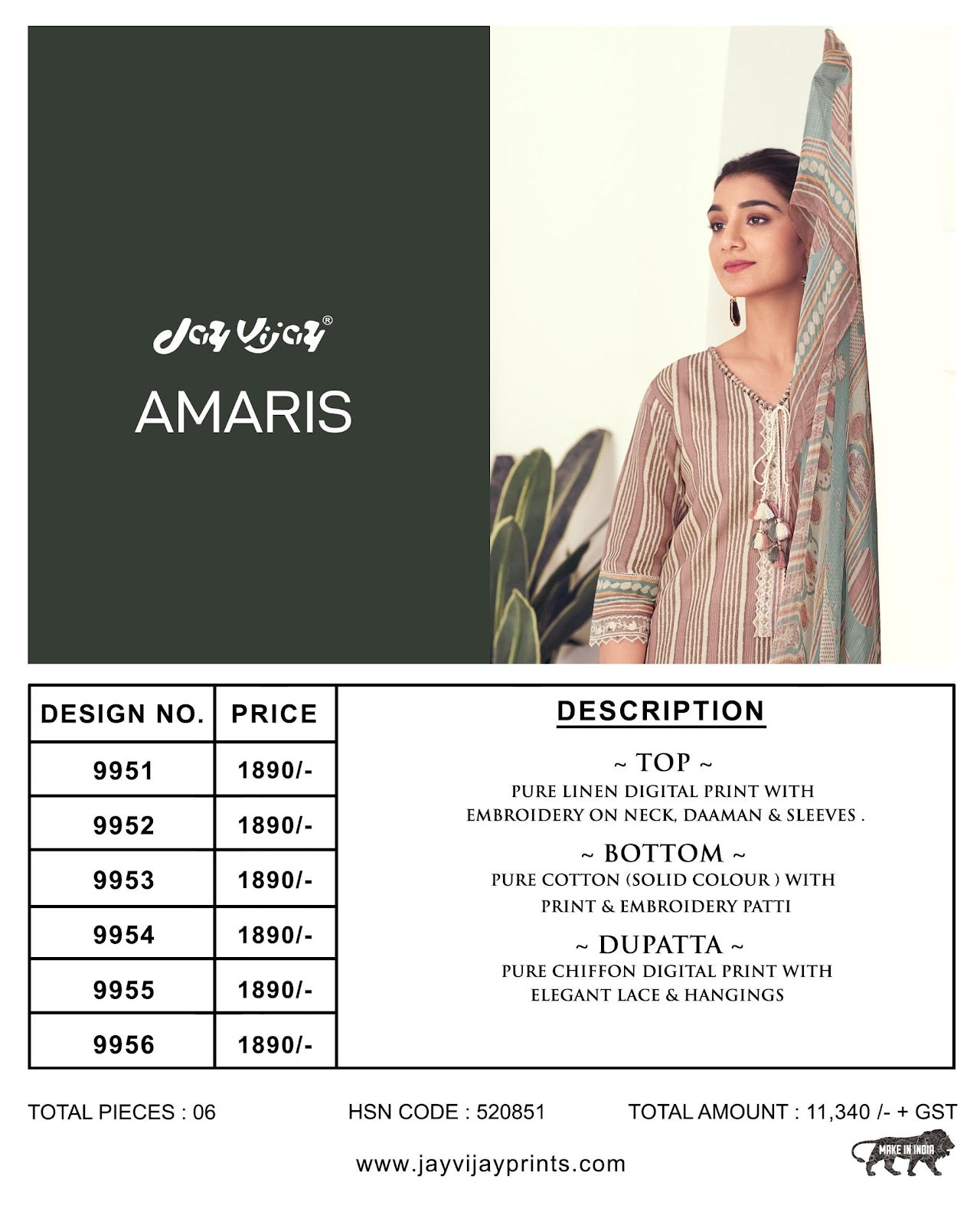 Amaris Jay Vijay Pure Linen Pant Style Suits Supplier India