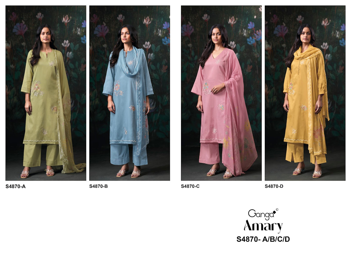 Amary S4870 Ganga Cotton Satin Plazzo Style Suits Wholesaler Gujarat