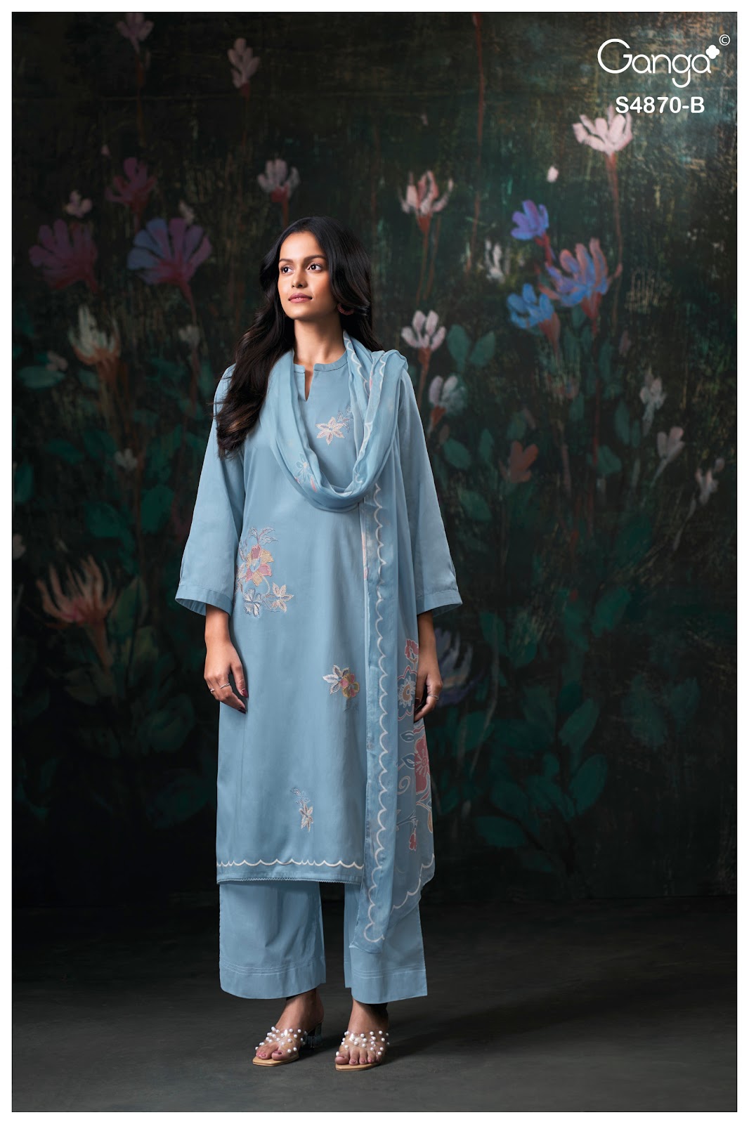 Amary S4870 Ganga Cotton Satin Plazzo Style Suits Wholesaler Gujarat