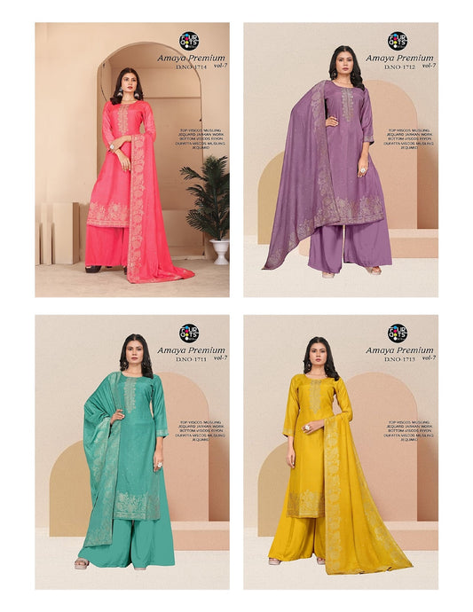 Amaya Premium Vol 7 Four Dots Viscose Muslin Plazzo Style Suits Wholesale
