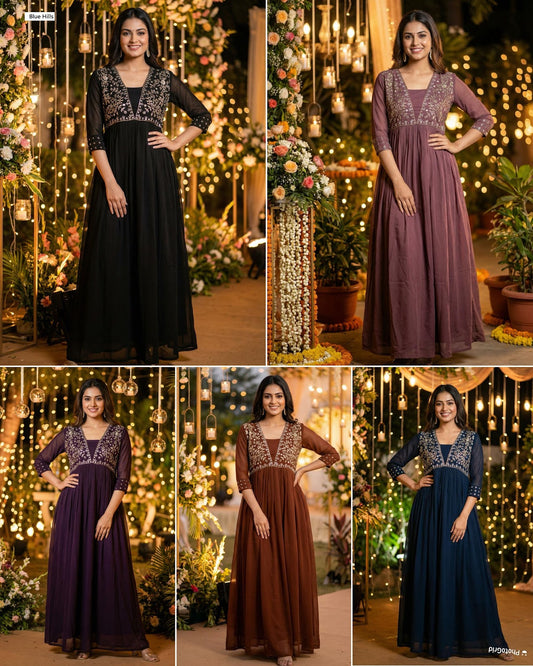 Amayra Blue Hills Georgette One Piece Gown Manufacturer Ahmedabad