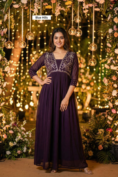 Amayra Blue Hills Georgette One Piece Gown Manufacturer Ahmedabad