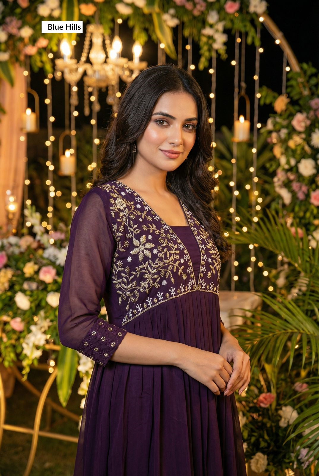 Amayra Blue Hills Georgette One Piece Gown Manufacturer Ahmedabad